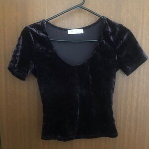 Bear Dance Velvet Short Sleeve Top - Deep Black